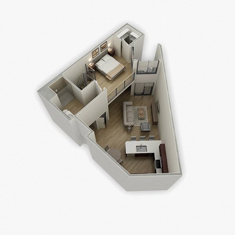 Floor plan for 1 bed, 2 baths, 874 sqft